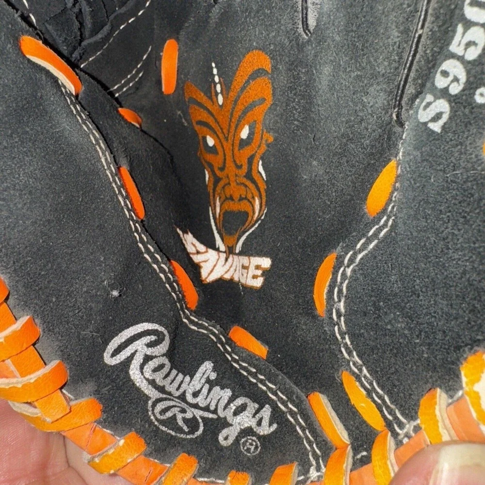 Baseball Glove Rawlings 9.5 Inch Youth S950NO RHT Black Leather Bright Orange